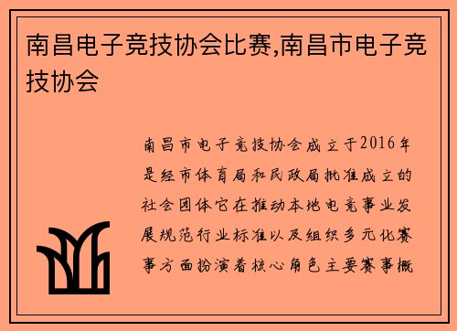 南昌电子竞技协会比赛,南昌市电子竞技协会